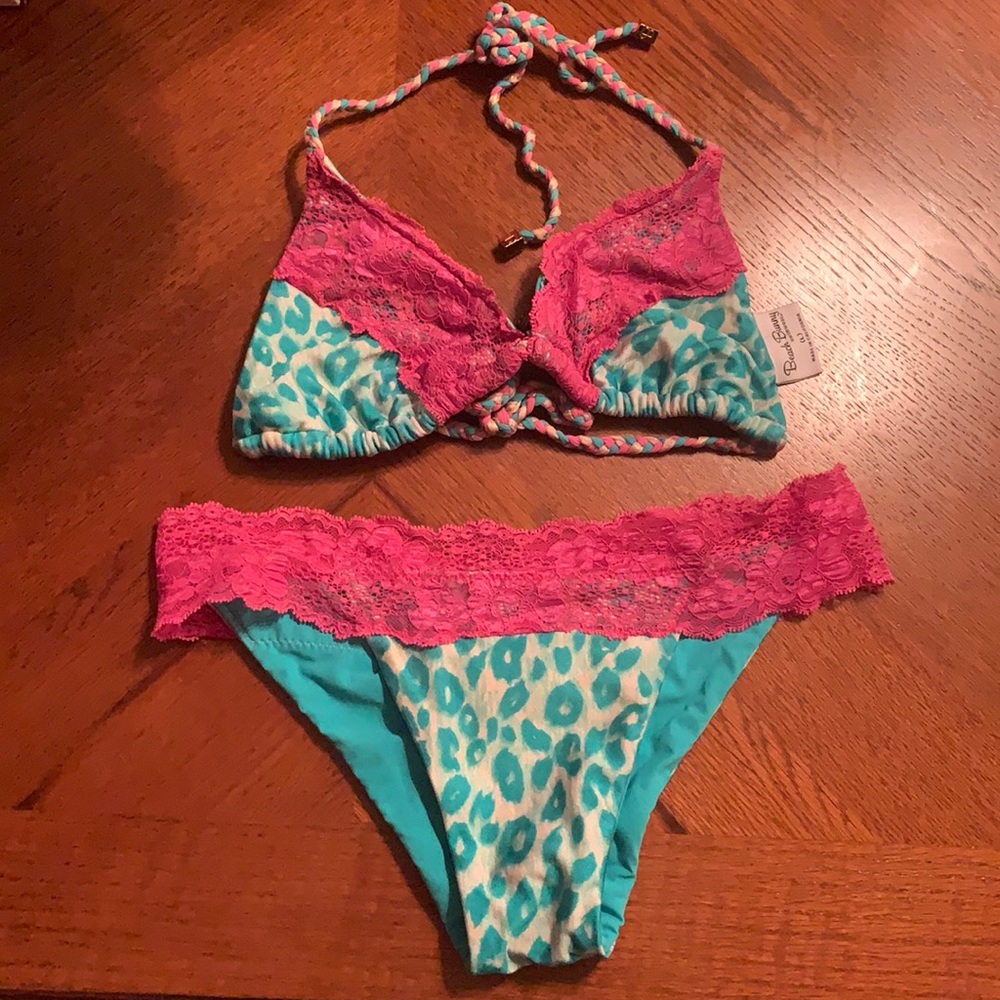 Beach bunny lace/leopard tie bikini